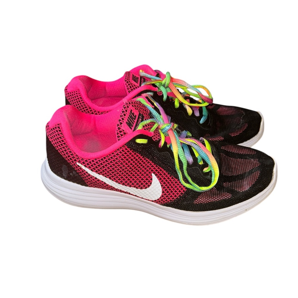 Nike Black and Pink Women Sneakers with Multicolor Laces Sz:8.5